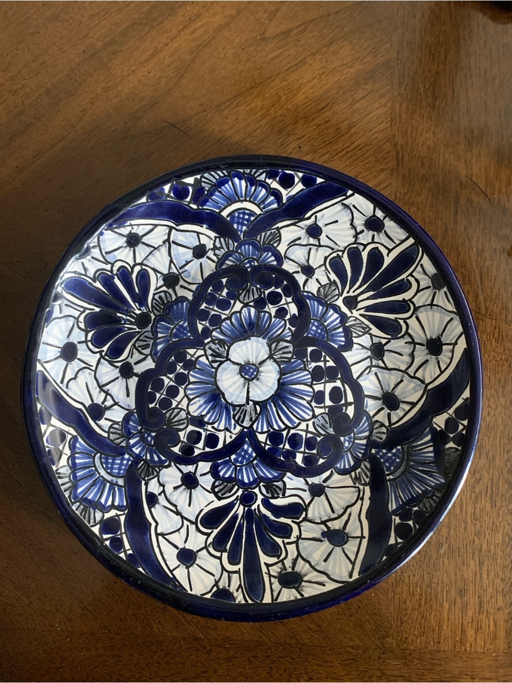 Gorgeous VTG Authentic Mexican Blue & White Talavera Ceramic Plate, 8 inch